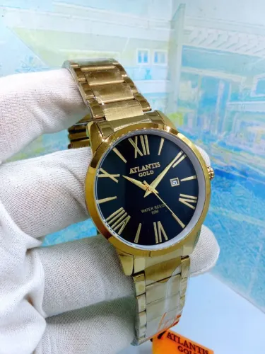 Relógio masculino dourado banhado a ouro prova dágua lançamento oferta