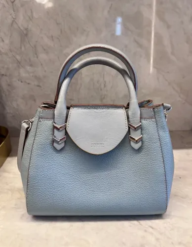 Bolsa Tote Schutz Pequena em Couro com Alças Azul-claro