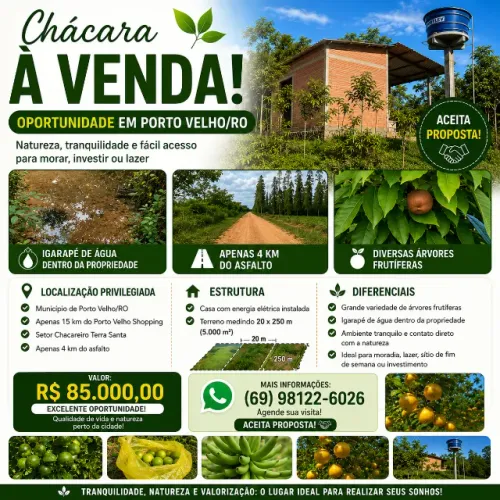 Venda de Chácara Espetacular Próximo à Cidade!