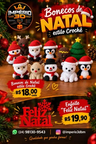 Bonecos natalinos estilo crochê Impressão 3D 