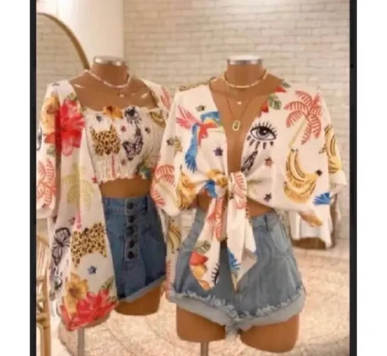 Kimono feminino e Cropped Tamanho único 