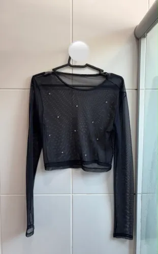 Blusa de Tule manga longa com Strass - tamanho P