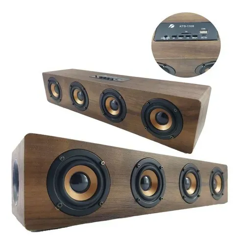 Caixa Som Sem Fio Bluetooth Kts Madeira Big Sound 4 Falantes