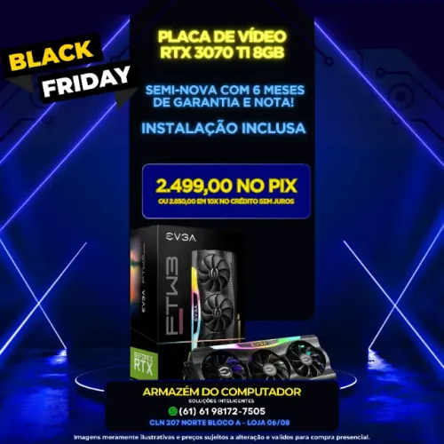 PLACA DE VIDEO RTX 3070 TI 8GB SEMI NOVA 6 MESES DE GARANTIA E NOTA