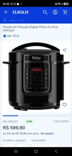 Panela de Pressão Digital Philco 6 Litros
