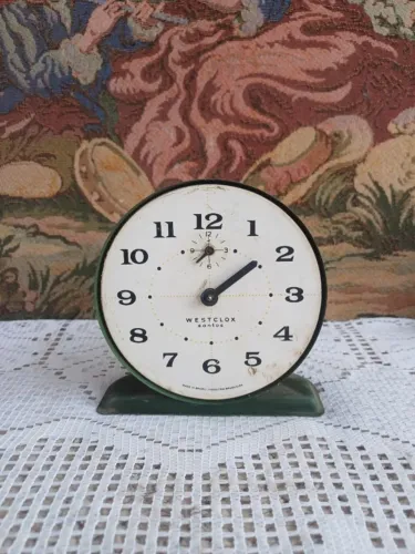 Relógio despertador antigo para restauro ou retirada de peças Westclox Santos sem vidro 