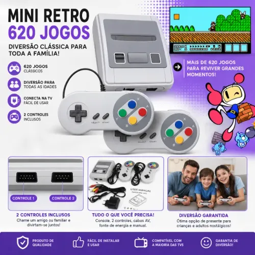 Mini Game Retrô 620 Jogos Com 2 Controles Para TV