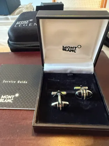 Abotoaduras Montblanc Meisterstück Oval Aço E Ônix 105873 - Luxo