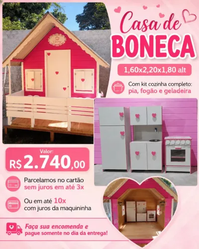 Casa de boneca com kit cozinha 