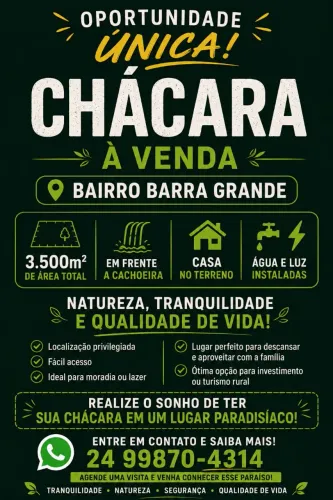 Imperdível, chácara formada! Em frente a melhor cachoeira 