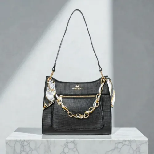 Bolsa + Alça de Corrente e Lenço, de Mão e Tiracolo, em Couro, Feminina, Juvenil/Adulta, M