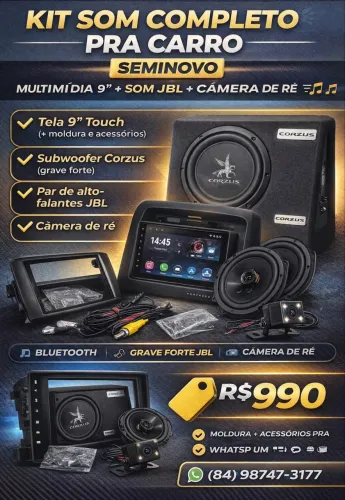 Multimídia 9 polegadas + Sub Corzus + Par JBL 6 polegadas + câmera de ré 