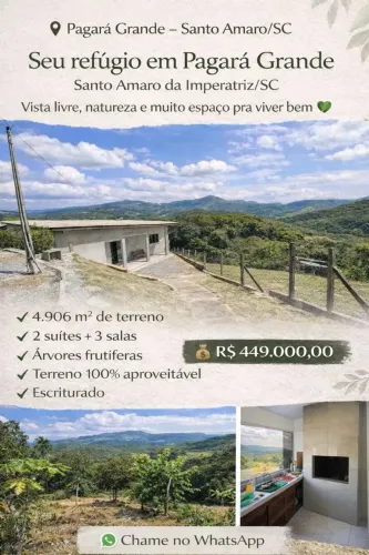 Seu lindo sítio em Pagará - Santo Amaro da Imperatriz SC - vista livre e otimo preço