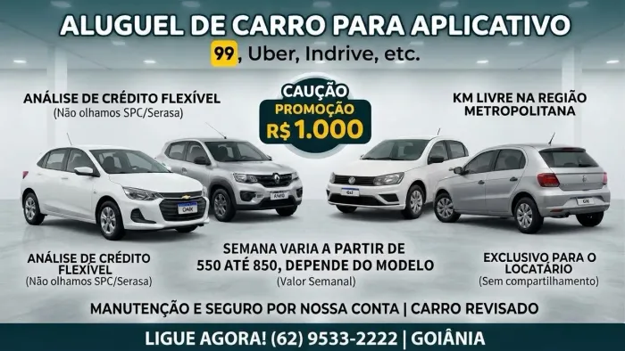 Alugamos carros pra aplicativos pop, Uber, in drive ?