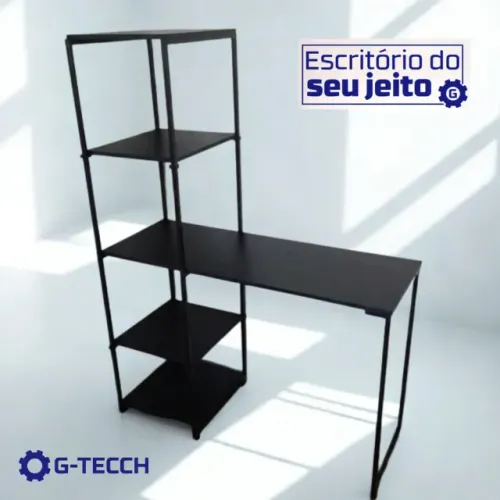 Mesa de Escritório NOVA Industrial com Estante Multiuso para Computador Notebook de Estudo