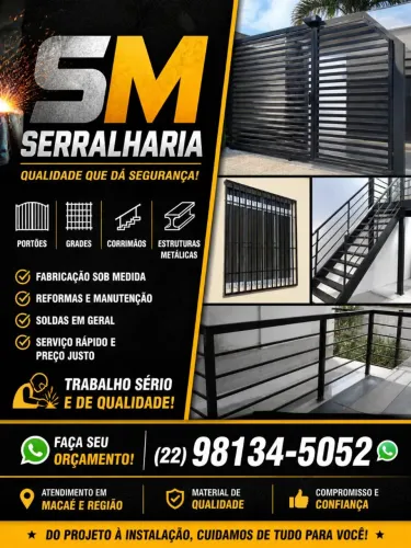  SM SERRALHARIA <br><br>? Portões | Grades | Corrimãos | Estruturas Metálicas