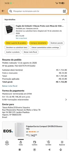Fogão Dako de embutir 4 bocas vidro espelhado.