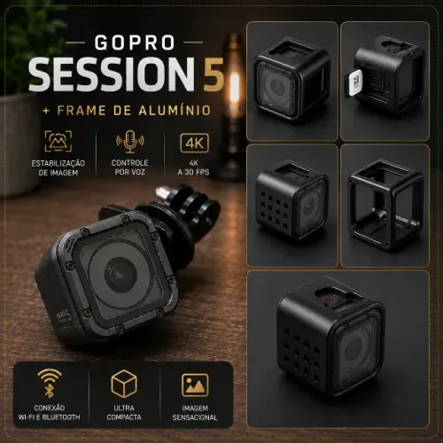 Gopro 5 session Impecável com estabilização +Cartão 64+Case em aluminío+case tanque+KIT