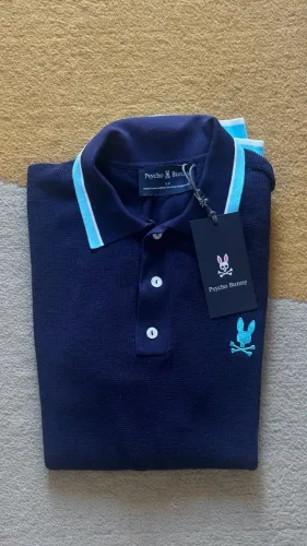 Camisa polo psycho bunny dax tricô azul marinho nova