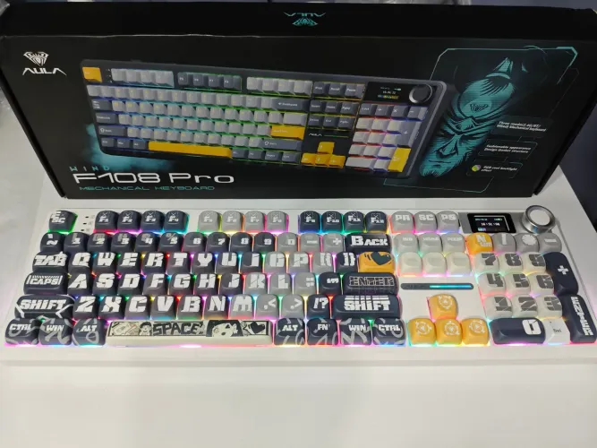 Teclado Mecânico Gamer AULA F108 PRO 8000mah Tri-Mode Display LCD Hot Swap Pc 1000hz