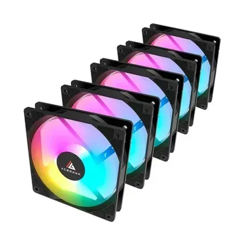 Kit de 5 Ventoinhas Acegeek RW12, Rainbow, 5x120mm, Preto, AG-RW12-5X1-BK