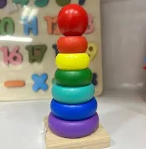 torre de arco-íris de madeira brinquedo educativo bin004