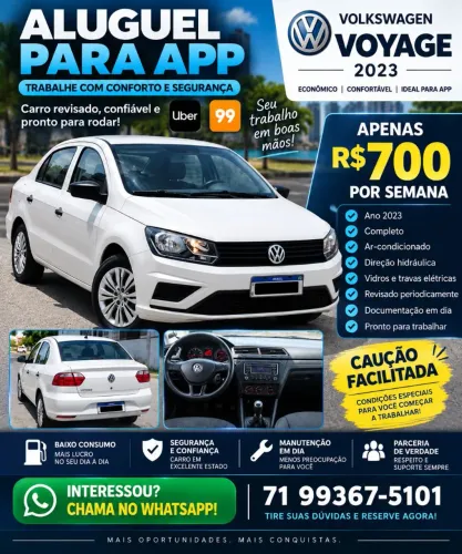 Voyage 2023 para Uber/99 - R$ 700 semanal - Caução facilitada