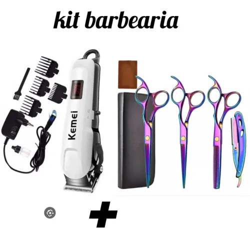 Máquina Kemei profissional cortar cabelo e jogo tesouras. Entrega grátis