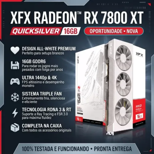 Placa de Vídeo 3D AMD RX 7800 XT 16GB Branca - Nova - Garantia e Nota Fiscal