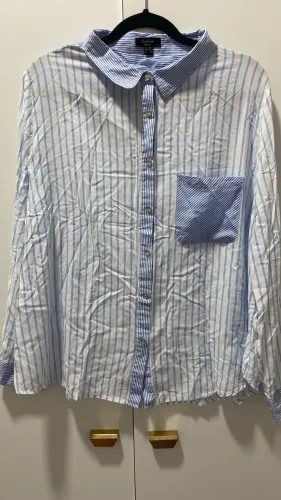 Camisa feminina social listrada azul | TAM GG