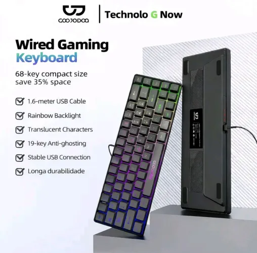 Teclado Gamer GOOJODOQ, 68 teclas, RGB - cor preta