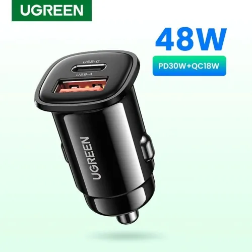 Carregador iPhone 12v Veicular Ugreen usb tipo A e C Com 2 Entradas Fonte Moto Carro