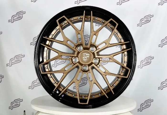 Jogo De Rodas Porsche GT3 Forged 2 Peças Bronze Borda Preta 5x130 - 20X9,5 e 21x12