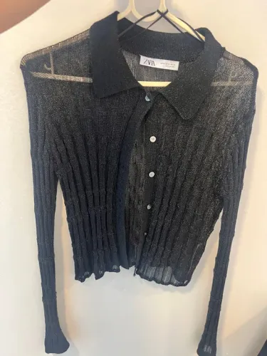 Cropped manga longa Transparente Preto Zara