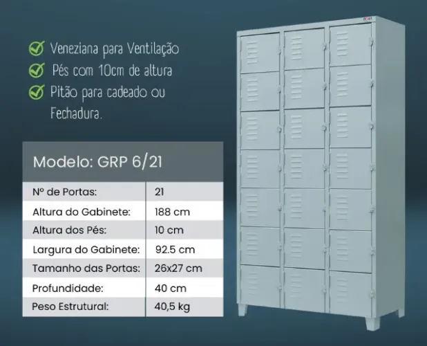 Armário de Aço 21 Portas Mini - Roupeiro de Aço - GRP6/21