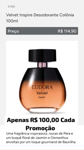 Eudora Velvet Inspire Desodorante Colônia 100ml