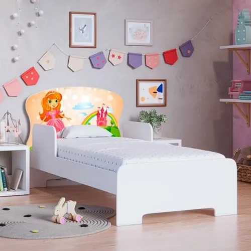 Cama Infantil Princesa -  Branca com Cabeceira Decorada
