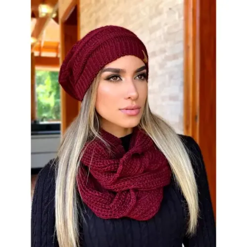 Touca Unissex e Cachecol Tricot Inverno