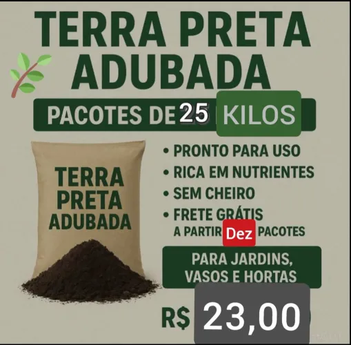 Terra preta pura e peneirada pacote 25 kg 
