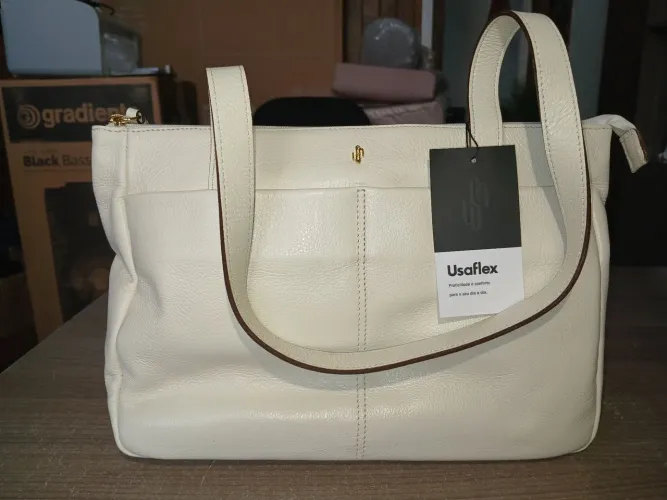 Bolsa Branca Couro Usaflex Grande