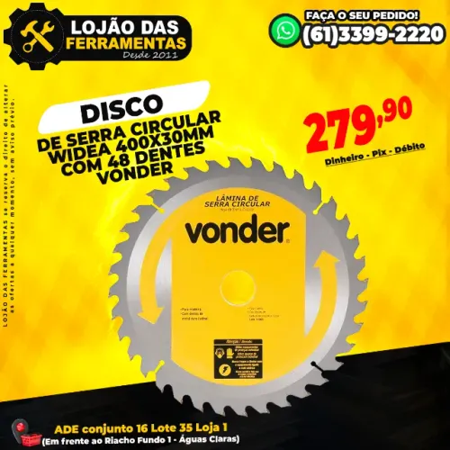 Disco de Serra Circular Widea 400x30mm Com 48 Dentes Vonder