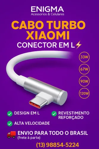 CABO TURBO XIAOMI ORIGINAL 1METRO EM 90GRAUs