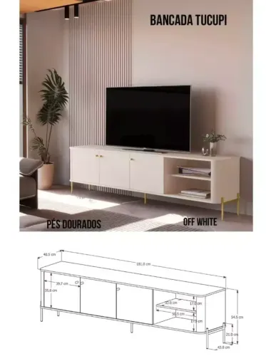 BANCADA 1.8 TUCUPI OFF WHITE PE DOURADO