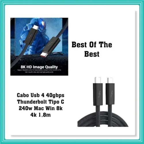 Cabo Usb 4 40gbps Thunderbolt Tipo C 240w Mac Win 8k 4k 1,8m 