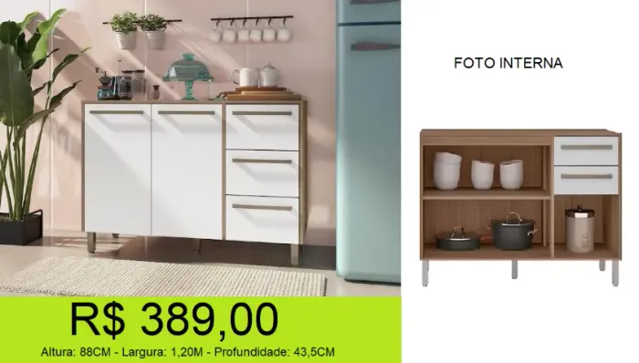 Balcão de 1,20M com muito espaço interno