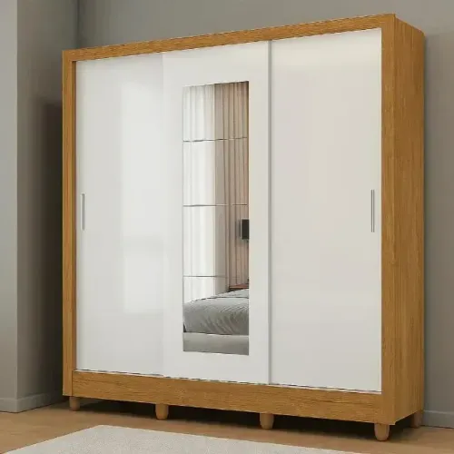 Guarda-roupa Clara com 4 gavetas e 3 portas de correr