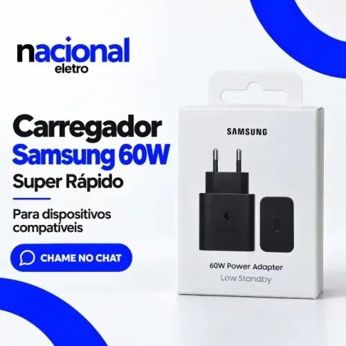 Carregador Samsung 60W Super Rápido para Dispositivos Compatíveis