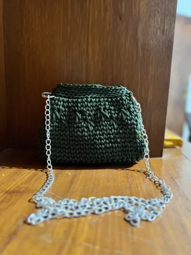 Bolsa de crochê verde militar, NOVA