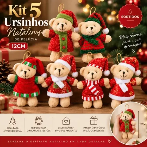 Shopee Ofertas Ursinhos de Pelúcia Penduráveis para Árvore de Natal Kit com 5