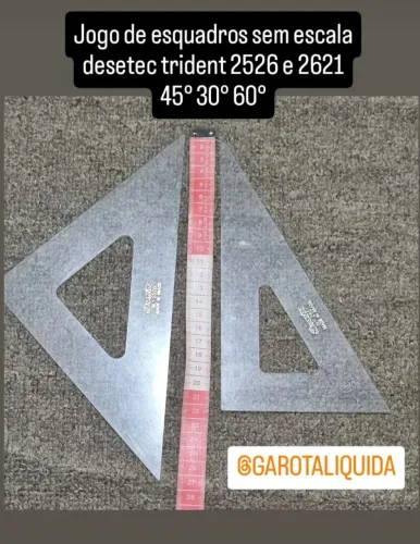 Jogo de esquadros sem escala desetec trident 2526 e 2621 45° 30° 60°